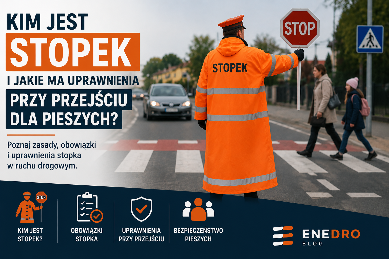 Stopek czyli osoba przeprowadzająca dzieci przez przejście dla pieszych.